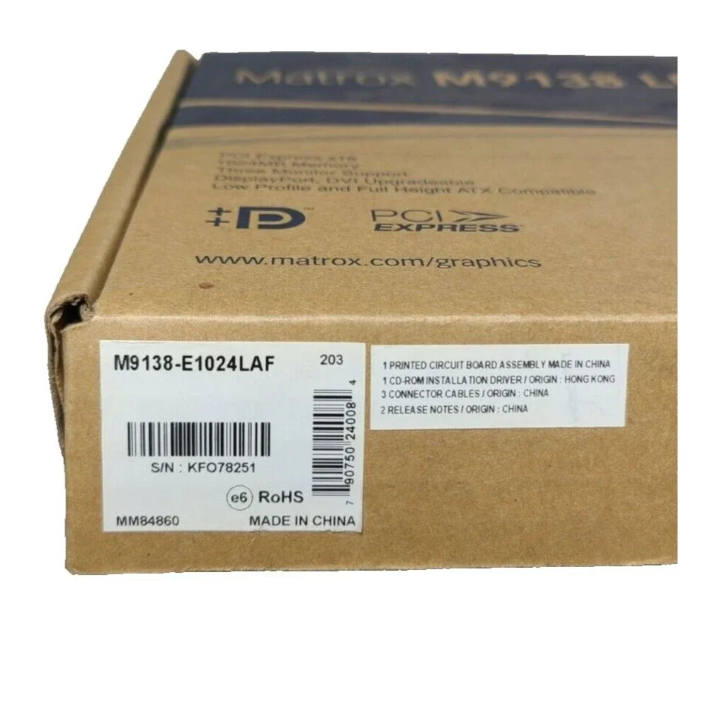 Matrox M9138-E1024LAF Graphic Display Card 1gig w/Box M9138 Low-Profile PCIe x16